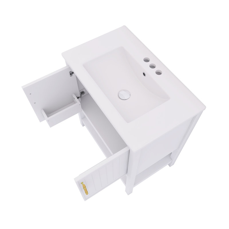 Meuble-lavabo autoportant de 30 po avec lavabo en céramique et rangement polyvalent, Blanc