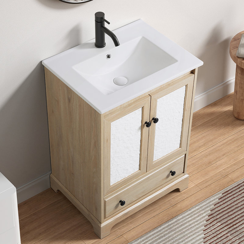 Modern Bathroom Vanity With Integrated Porcelain Sink And Soft-Close Adjustable Hinges For Customized, Durable Functionality.
