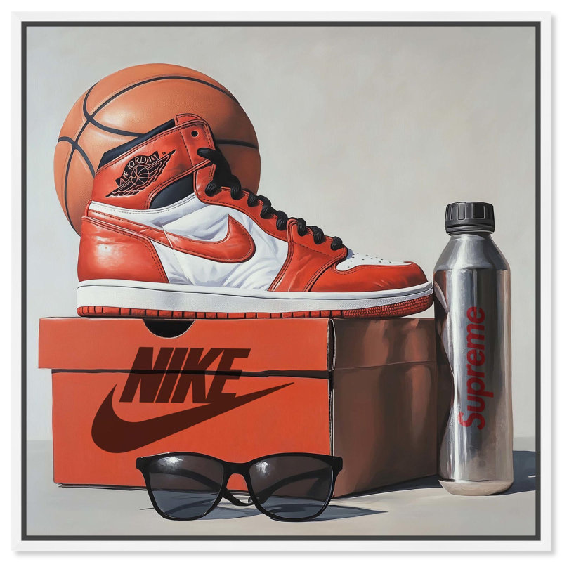 Art mural Basketball, H 25 po x l 25 po, Cadre flottant blanc