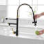 Robinet d'évier de cuisine avec douchette rétractable en noir et or, température de l'eau réglable sur 360 degrés, utilisateur