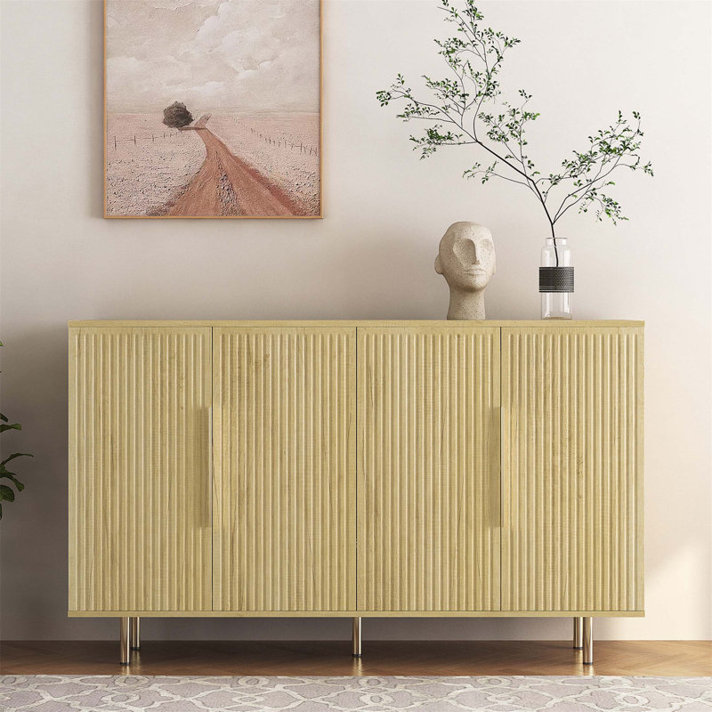Wood Modern Buffet Cabinet With Storage, Fluted Sideboard With Adjustable Shelves, Credenza, Accent Console Table