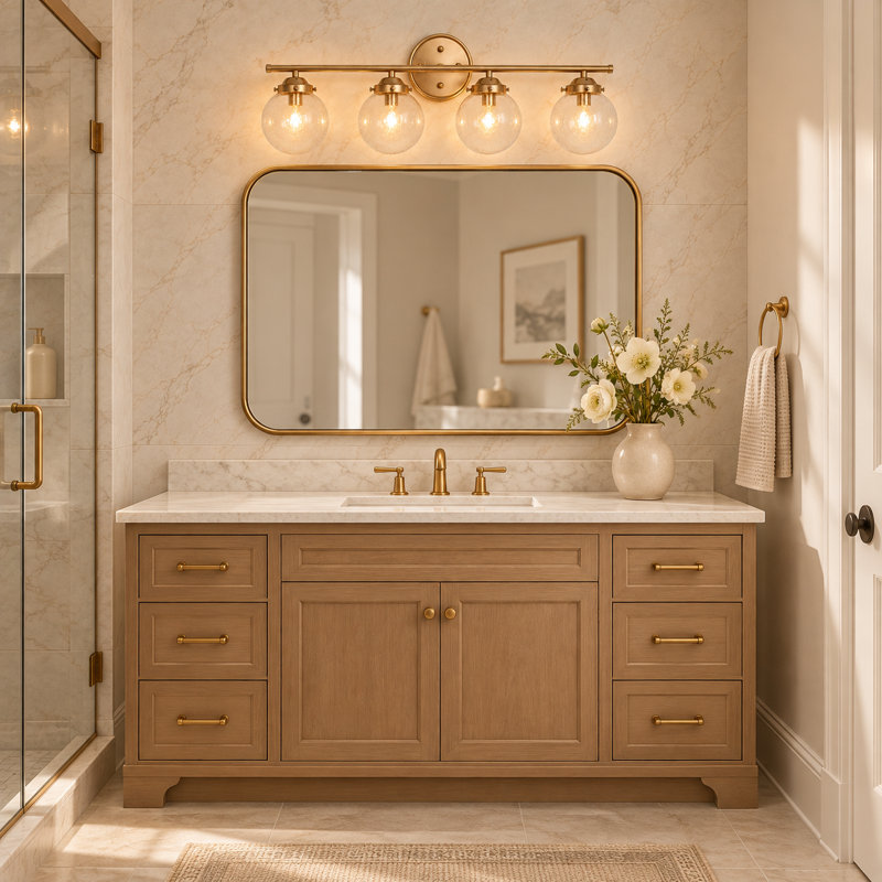 Éclairage de salle de bain 4 lumières Anamda, Or clair, 4
