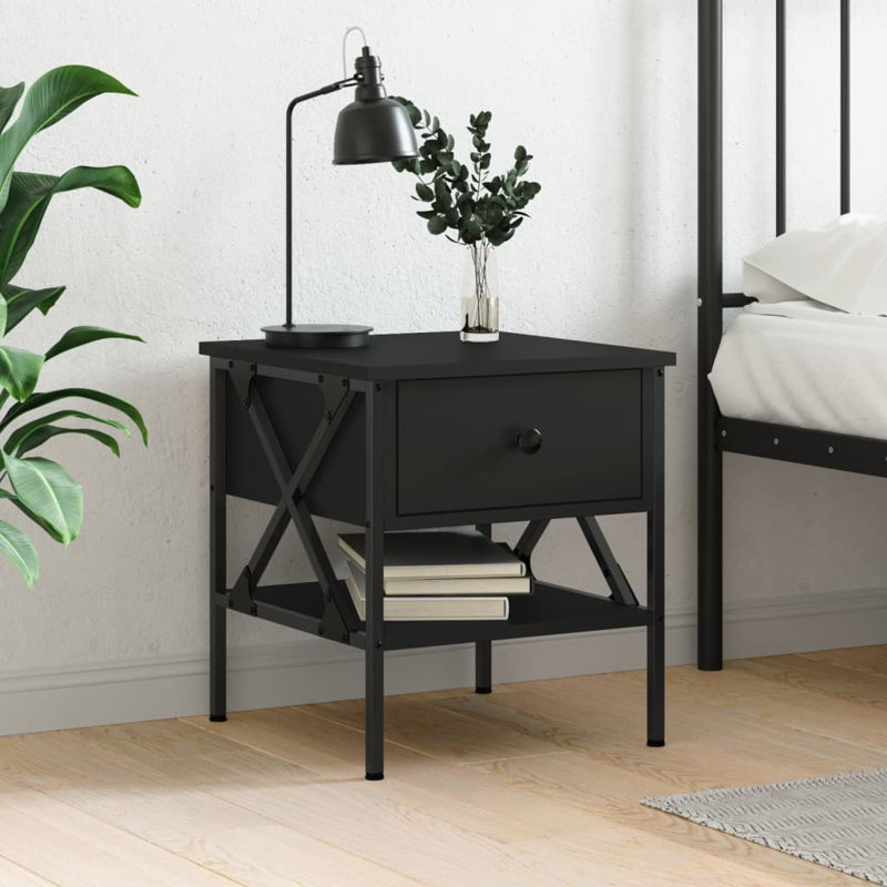 Tahnaout 40cm W Iron Bedside Table, Individual, Black