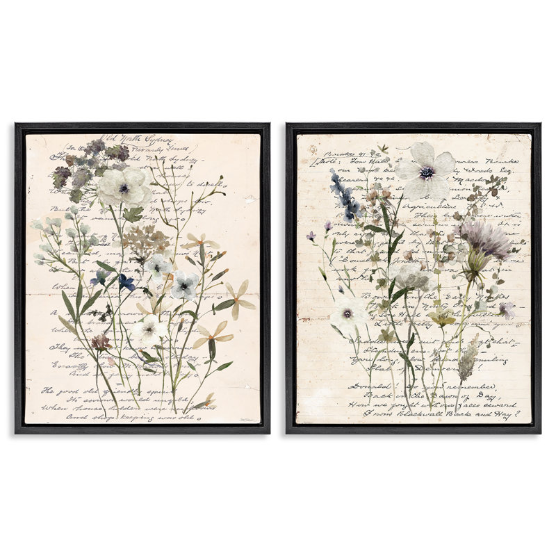  "Vintage Letters with Botanicals", ensemble de 2 toiles flottantes encadrées par Carol Robinson, H 31 po x l 25 po