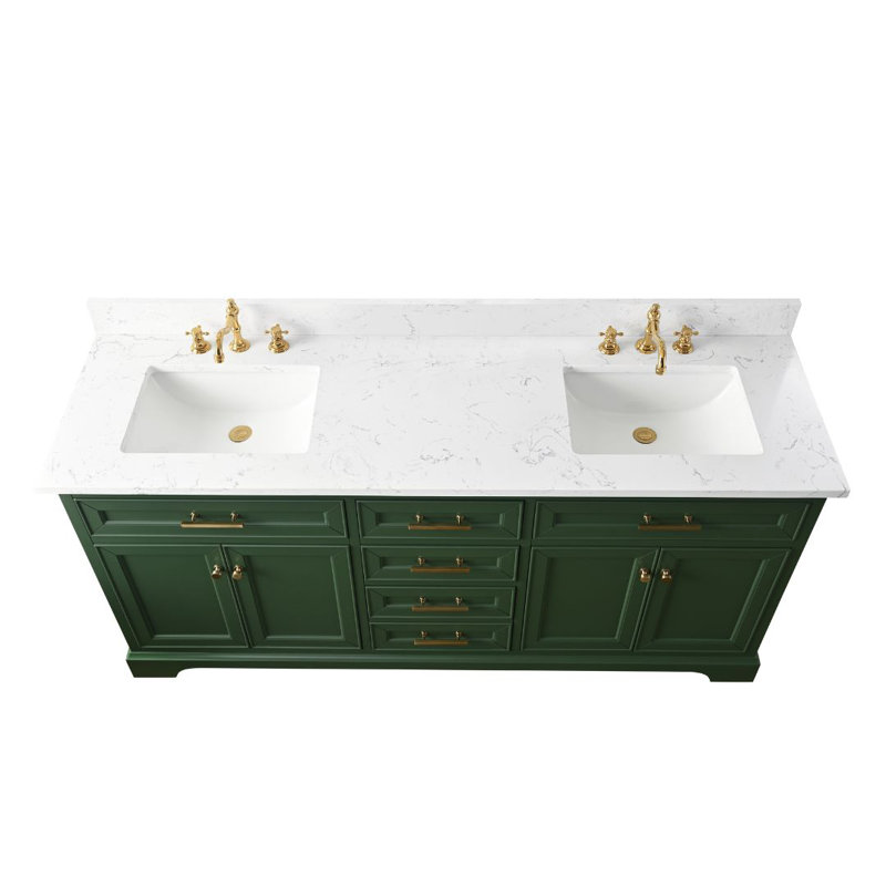 Thompson 72" W Double Bathroom Vanity, Evergreen/Brushed Gold
