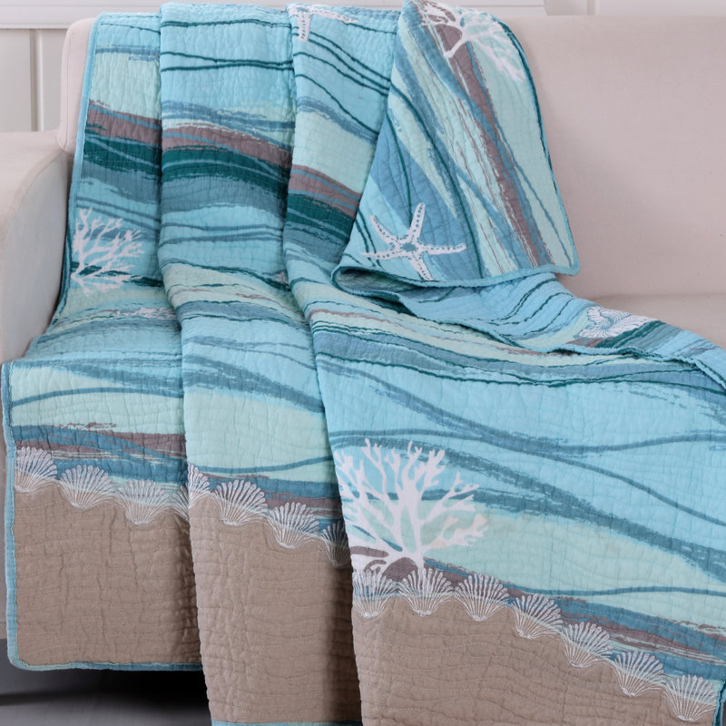 Maui King-Size Reversible Cotton Throw in Ocean Blues