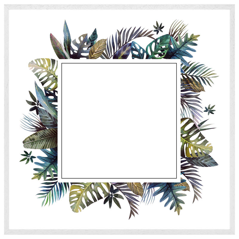 Addiline Square Tropical Border 1 Piece Single Picture Frame Wall Art, 31cm H x 31cm W x 4cm D, White Framed