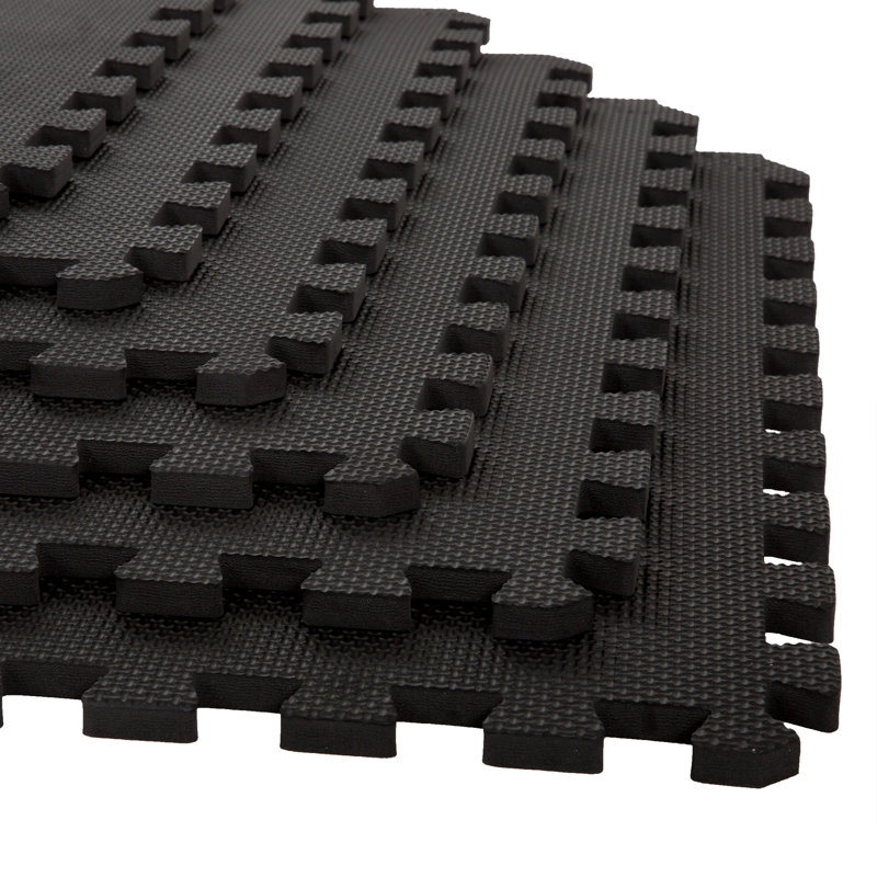 Black Interlocking EVA Foam Floor Mats, 25" x 25" Set of 6