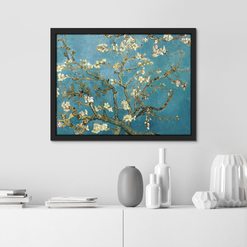 «Pastel Cherry Blossom Almond Blossom» sur papier, H 11 po x l 14 po, Noir