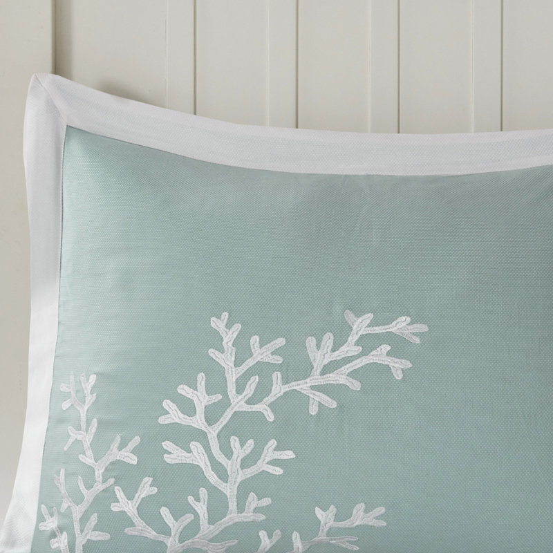 Literie 100% coton très grand / très grand - avec broderie corail et bordure découpée, Housse de couette pour très grand lit