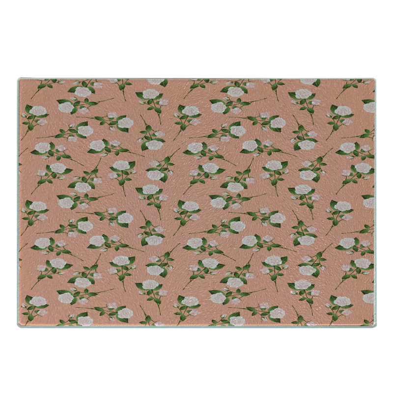 Ambesonne Floral Tempered Glass Cutting Board Rose Bouquet Flowers Graphic Rose Olive Green Peach