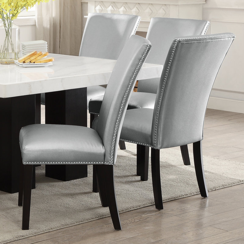 Anxhela 18'' H Faux Leather Upholstered Dining Chair, Silver
