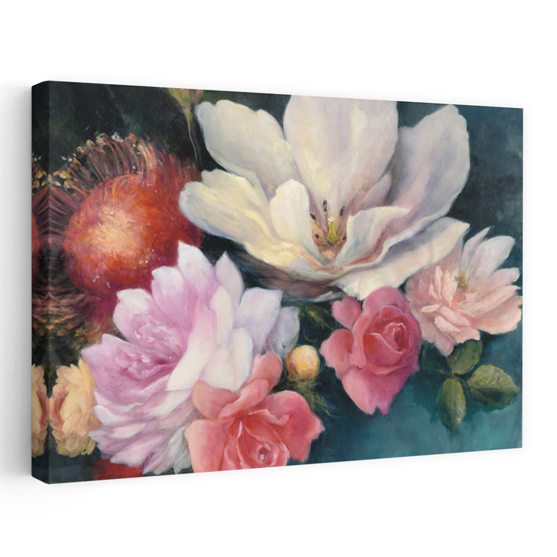 Art flamand flamand - fleurs crème bleues, H 16 po x l 24 po
