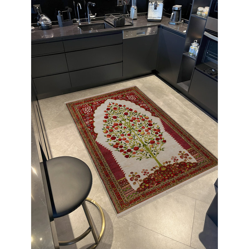 Multi-Colored Motif Fruit and Tree Patterned Creative Modern Decorative Rug, Rectangle 4'11.06" x 9'10.11"