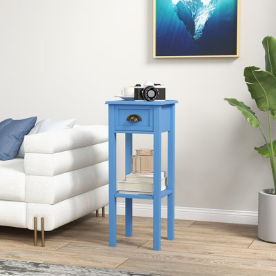 2-Tier Side Table with Drawer Shelf for Living Room, Light Blue