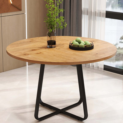 43.3" Round Dining Table For 4-6, Modern Kitchen Table With MDF Top & X-Shape Metal Base, Easy Assembly For Dining Room & Apartment