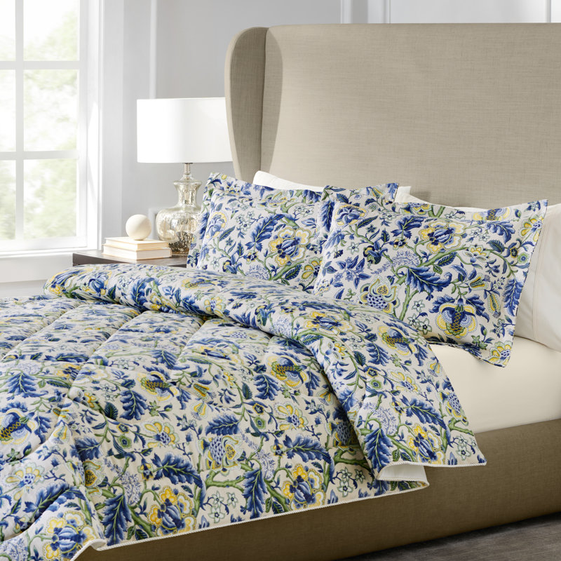 Regency Cotton Baffle-Box Floral Comforter, King Comforter