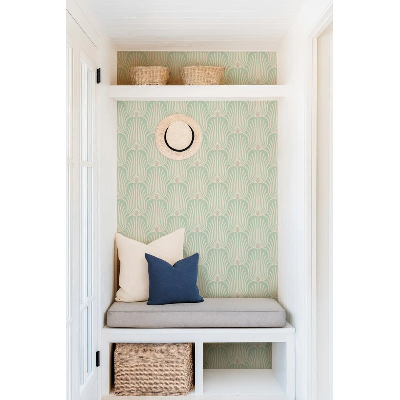 Carlyle Feather - Wallpaper, Sunbleached Teal, Peel & Stick