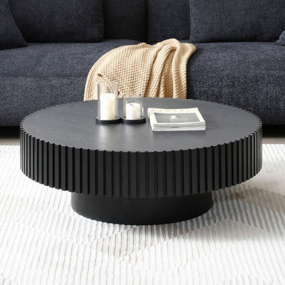 BLACK MDF Coffee Table 39.37Inch Modern Handcraft Drum Coffee Table Round Wood Coffee Table For Living Room, Apartment(Same Sku:W876P188695)