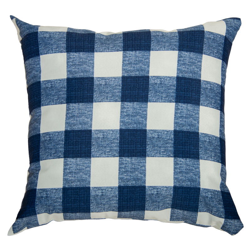 Plaid Outdoor Reversible Throw Pillow, White/Navy