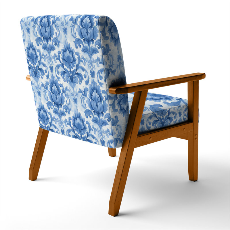 Chaise rembourrée Coastal - Fauteuil Blue Toile, Accoudoirs carrés bruns
