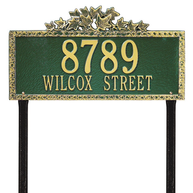 Ivy 2-Line Lawn Address Sign, Green and Gold, Yes