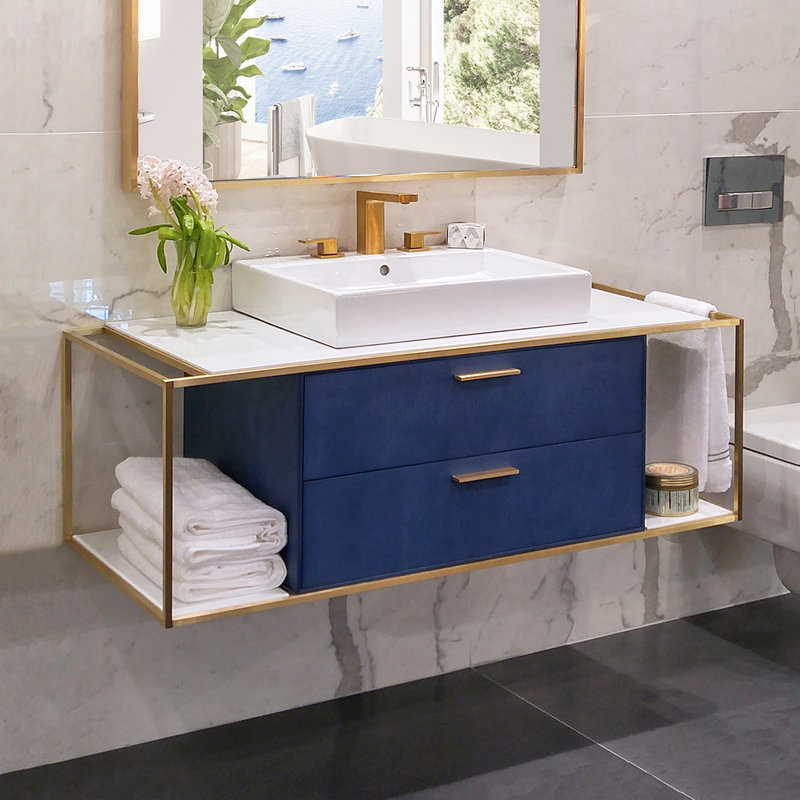 Eleganza Widespread Bathroom Faucet with Drain Assembly, Brushed Gold, Lever Handle