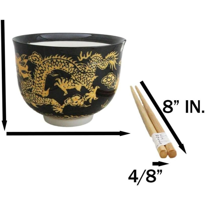Ensemble de bols en céramique Donburi Dragon King avec baguettes Dragon King, Noir / Jaune