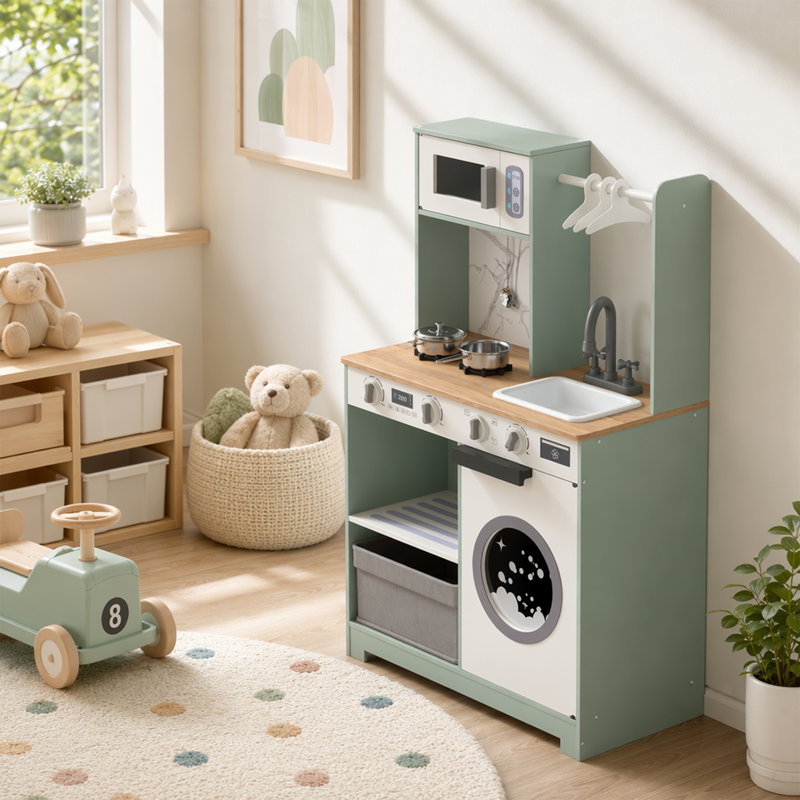 AIYAPLAY Kids Play Kitchen, Pretend Play Toy Kitchen Playset for 3-6 Years