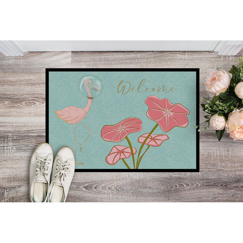 Tapis de porte pour l’extérieur antidérapant flamant rose welcome, Rectangle 24 po x 36 po