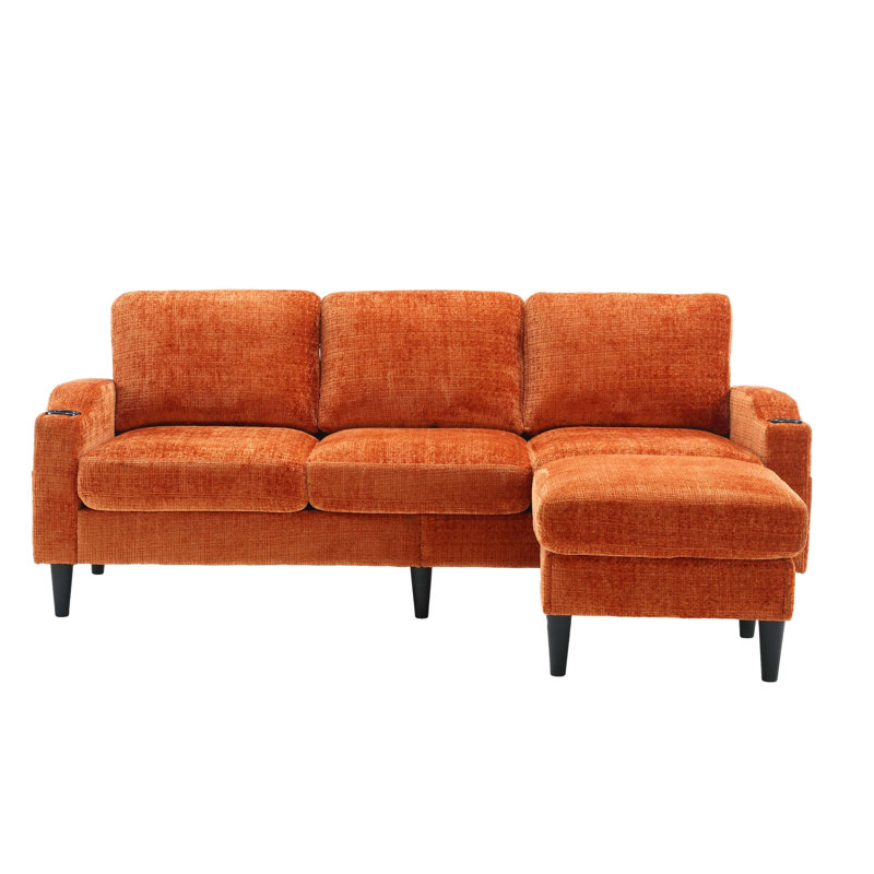 Adylynn Upholstered L-Shaped Sectional, Orange Chenille