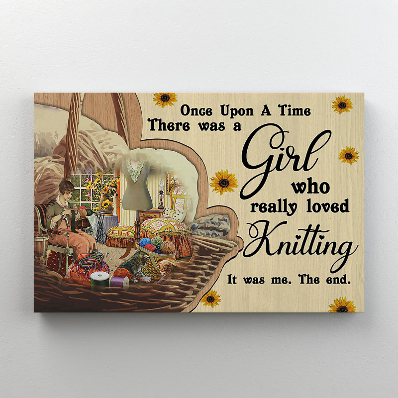 A Girl Knitting In Her Room - Once Upon A Time There Was A Girl Who Really Loved Knitting - 1 Piece Rectangle Graphic Art Print On Wrapped Canvas
