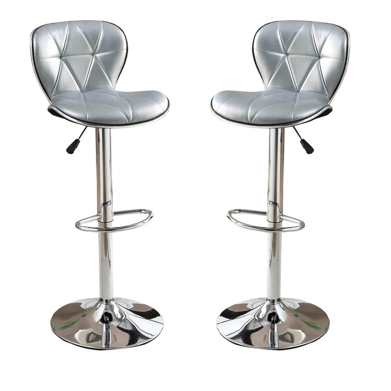 Chaises de cuisine argentées à hauteur ajustable - Similicuir avec sièges et base de bar