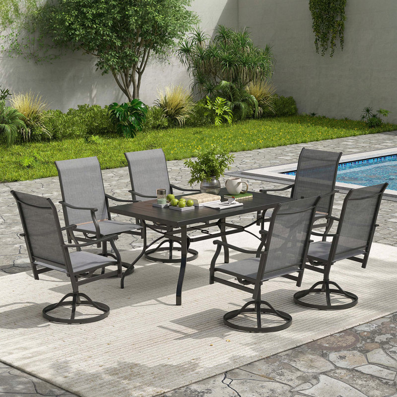 Ensemble de 2 chaises de patio pivotantes à 360 ° avec tissu Textilene à séchage rapide, Gris foncé