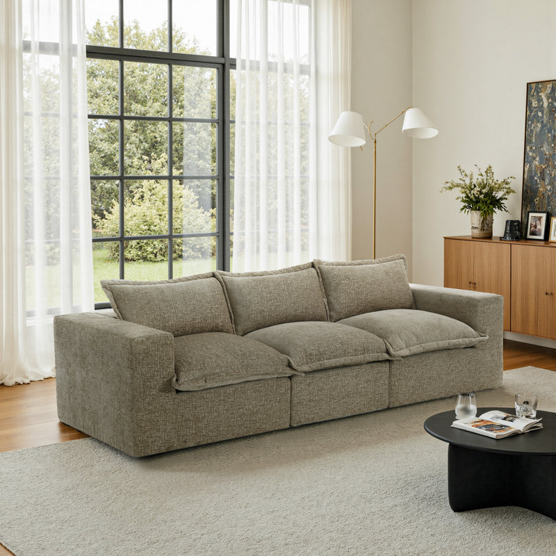 3 - Piece Upholstered Camel Chenille Modular Sectional Sofa with Cushion Back– Fully Compressed, No Assembly Required, 3