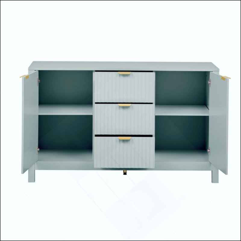 Sideboard With Wave Design - 3 Adjustable Shelves, 3 Drawers & Soft-Close Doors, Storage Console Table With Metal Handles, Suitable For Study, Hallway And Living Room