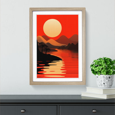 Japanese Sunset Constructivism No.2 - Single Picture Frame Print on Wood