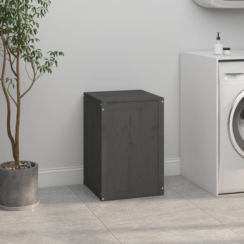 Wood Cabinet Laundry Hamper, Grey