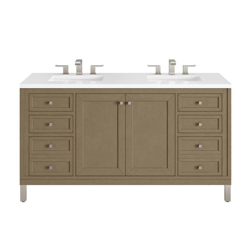 Chicago 60'' W Double Vanity, Charcoal Soapstone, 8" Widespread, Walnut Whisper