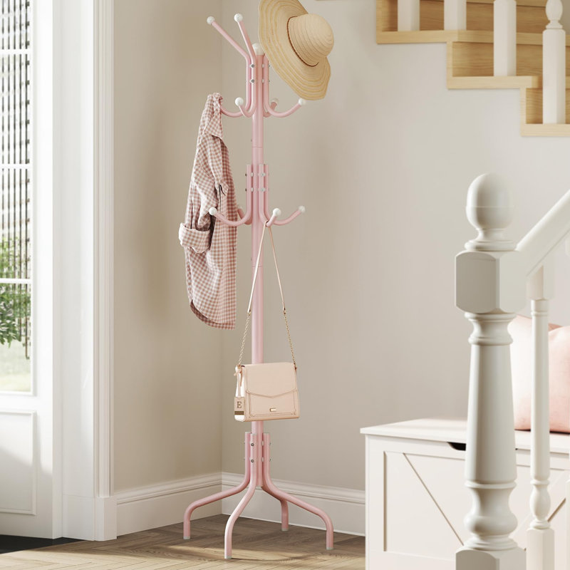 Steel Freestanding 12 - Hook Coat Rack, Jelly Pink
