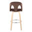 Tabouret de bar à hauteur fixe avec pivot en bois naturel et velours espresso avec repose-pieds rond en métal chromé - ensemble de 2