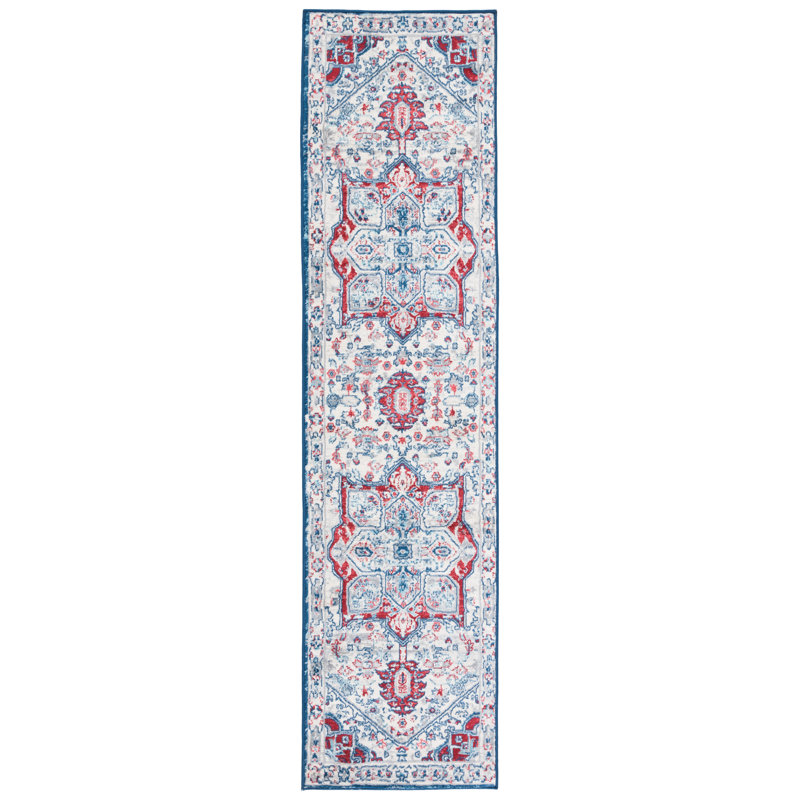Tapis ivoire / rouge Aveon 852, Tapis de couloir 2 pi x 8 pi