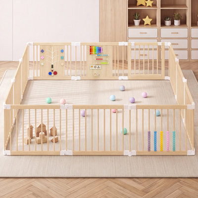 Parc pour bébé 12 panneaux en bois de pin massif - Barrière de sécurité pliable pour tout-petits, cour de jeu portable et cloison de chambre de bébé, finition naturelle