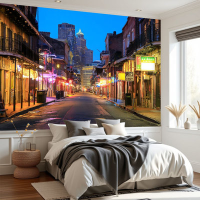 Wall Mural Peel and Stick Wallpaper Bourbon street new orleans neon citys pictures Self-Adhesive Removable Contact Paper Wall Decor for Living Room Bedroom 69"H x 96"W