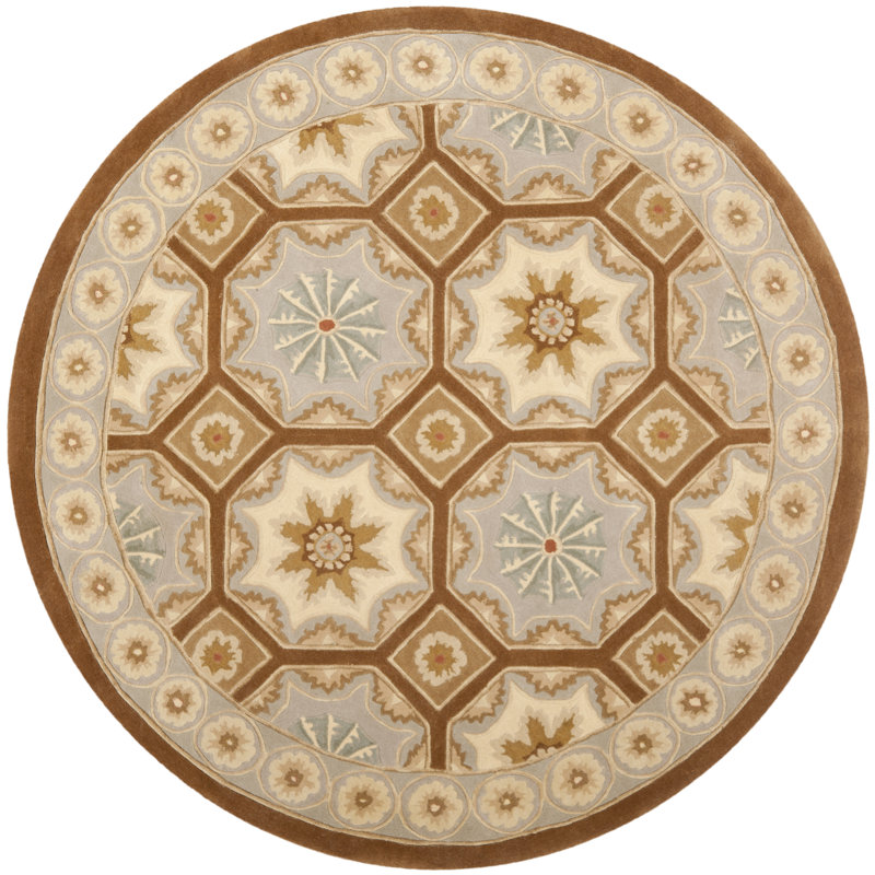 Naples Hand Tufted Wool Pile Floral Rug, Round 6'