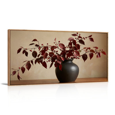 Red Leaves Canvas Framed Wall Art Oil Painting Print Set Of 1，48 x 24 inch