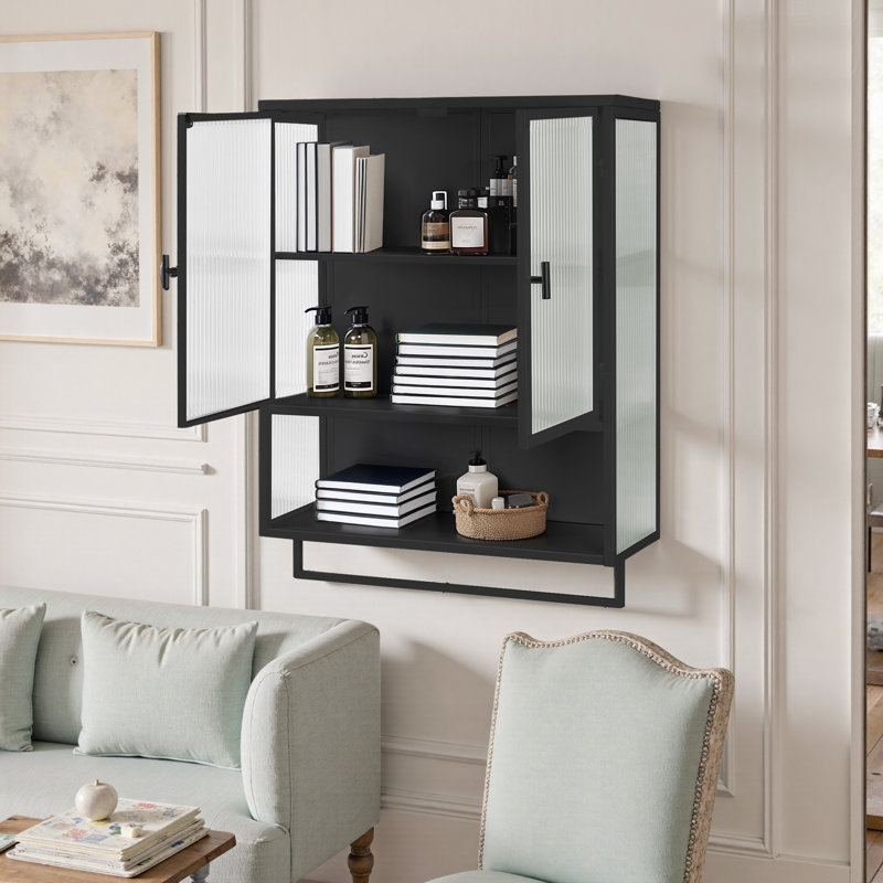 Larock Glass+Metal Wall-mounted Bathroom Cabinet,Wall Cabinet, Black