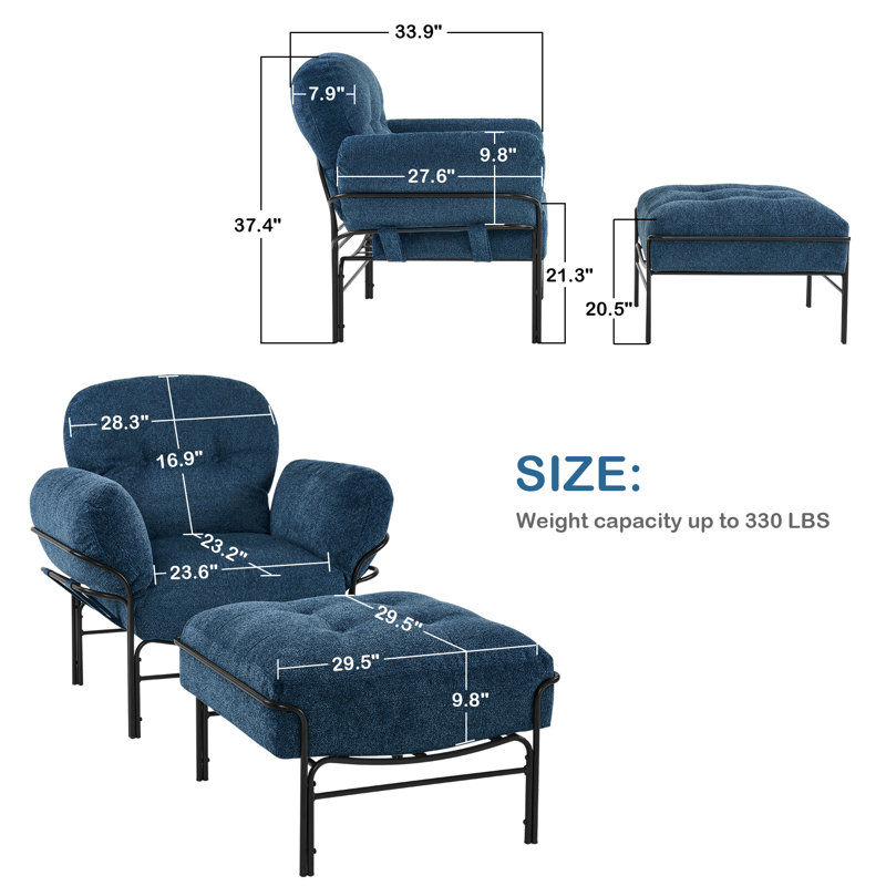 Bunya Modern Accent Chair with Ottoman, Chenille Upholstered Leisure Sofa Chair, Removable and Washable Cushion