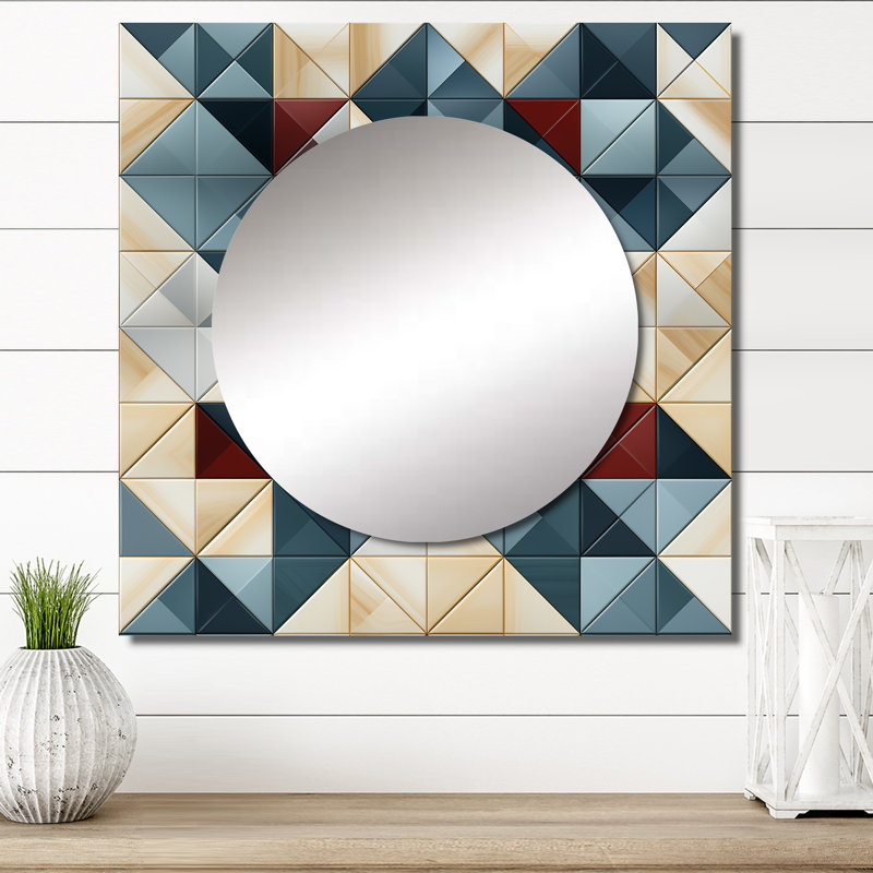 Blue And Grey Cubic Angularity - Modern Large Square Mirror For Wall Art Decor, 29" x 29"
