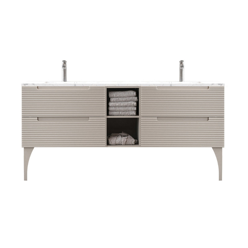 Ensemble de meuble-lavabo double 78 po Ariyannah, Coton